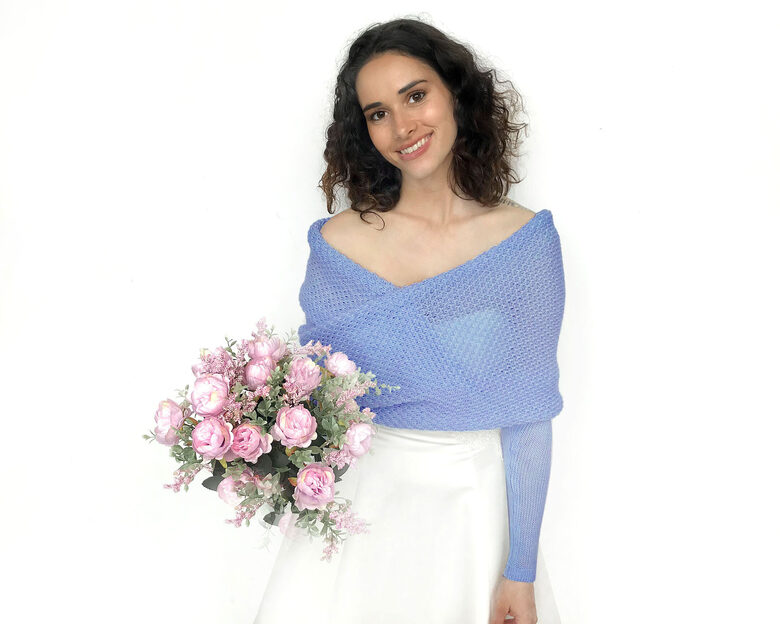 Sky blue wedding sweater, bridal jacket, cover up, knitted shrug, WB1